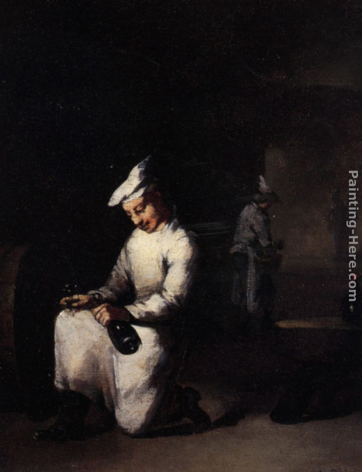 Theodule Augustine Ribot Drinking a Glass of Wine in the Cellar